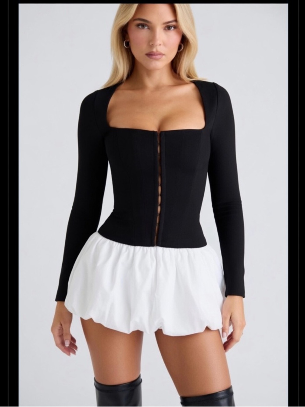 HOUSE OF CB 'The Long Sleeve Balconette' Black Corset Top/Size M-US 6-8 $119